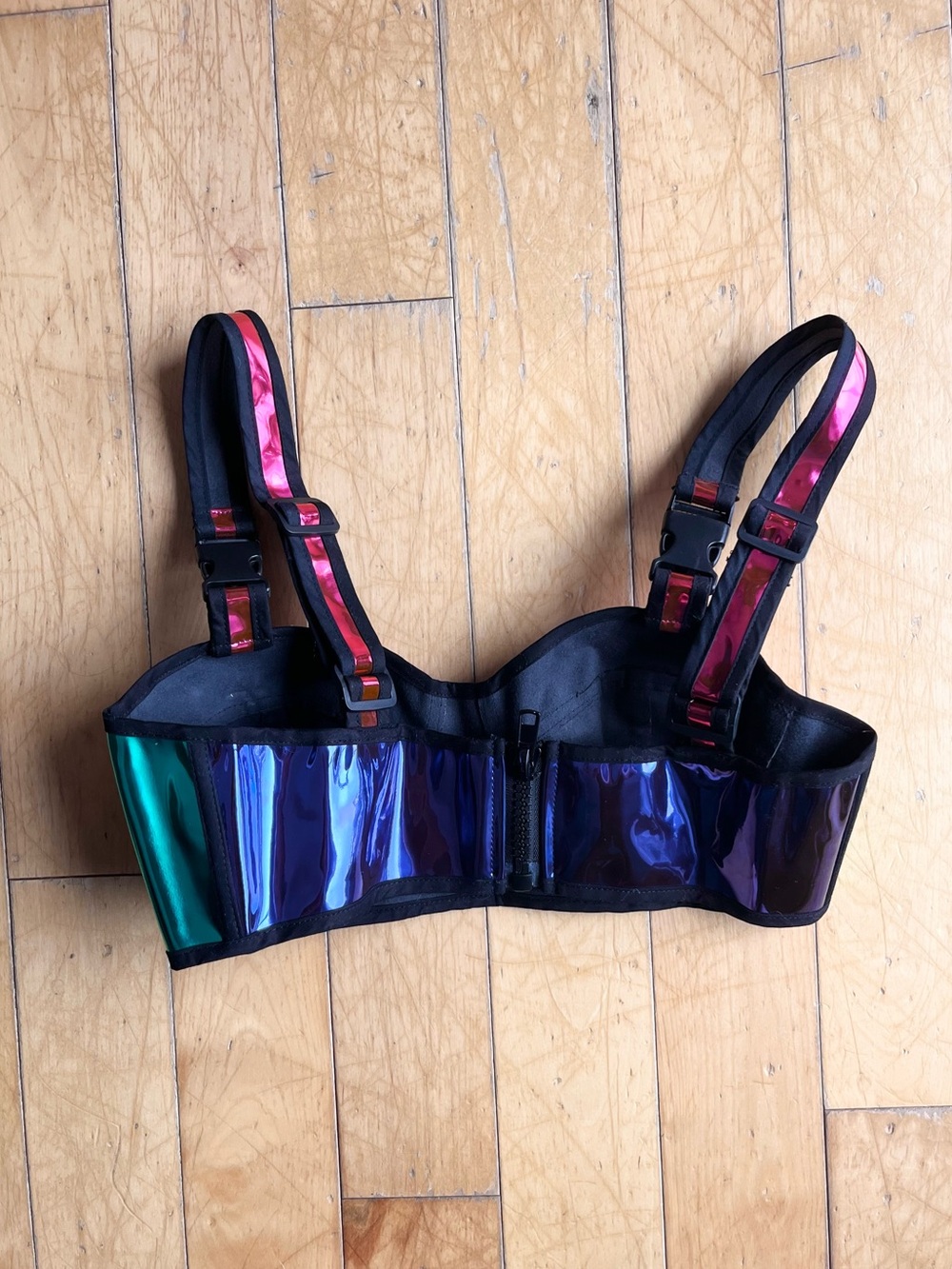 Club Exx Rainbow Holographic Patent Bustier Crop Top Size Small - Picture 4 of 7